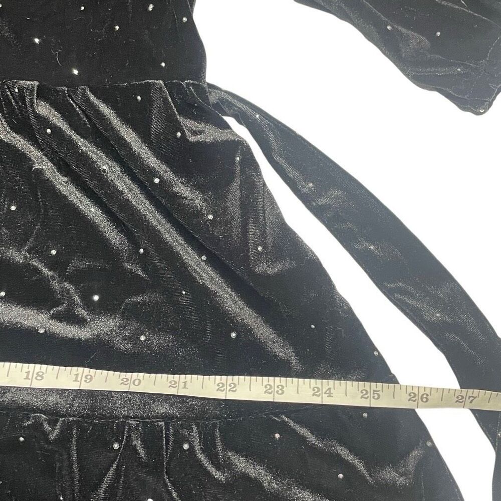 Black Velvet Sparkle Rhinestone Puff Sleeve Tiered Maxi - Picture 6 of 7